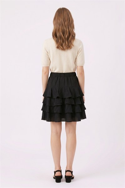 Kadın Kat Kat Volan Detaylı Mini Etek M2244 Siyah