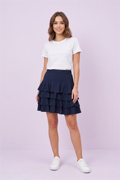 Kadın Kat Kat Volan Detaylı Mini Etek M2244 Mavi