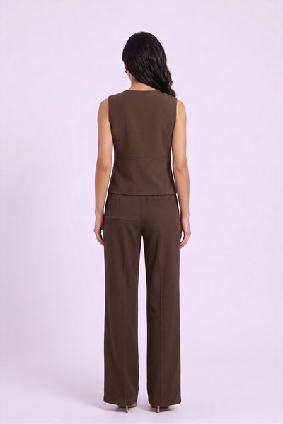 Kadın Kelebek Detaylı Yelek & Pantolon Takım M5755 Kahve