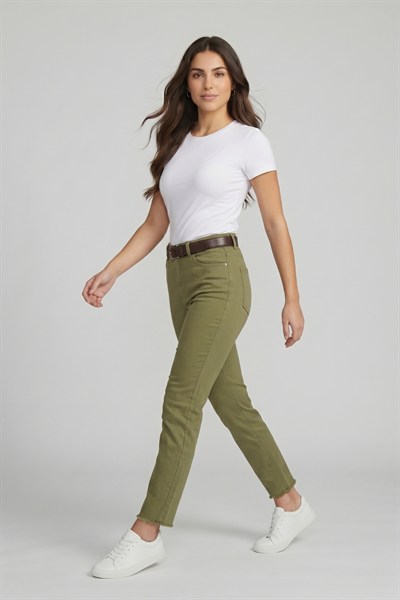 Kadın Kemerli Yüksek Bel Skinny Pantolon M5306-1 Haki