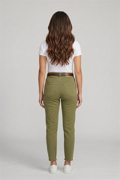 Kadın Kemerli Yüksek Bel Skinny Pantolon M5306-1 Haki