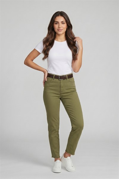 Kadın Kemerli Yüksek Bel Skinny Pantolon M5306-1 Haki