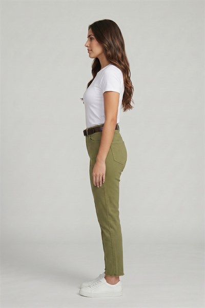 Kadın Kemerli Yüksek Bel Skinny Pantolon M5306-1 Haki