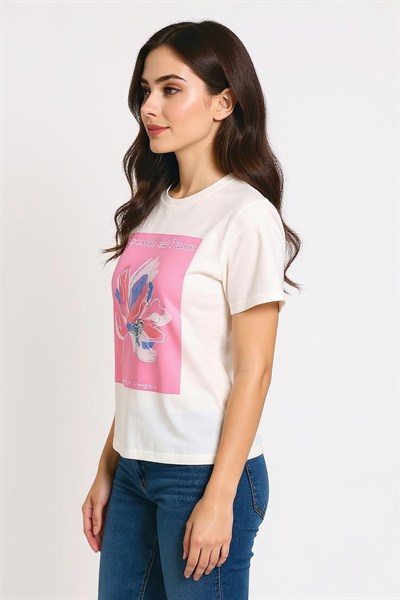 Kadın Le Pouvoir des Fleurs Baskılı Pamuklu T-Shirt M0180223 Pembe