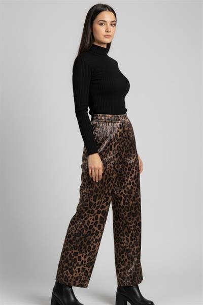 Kadın Leopar Desenli Saten Pantolon M1611 Leopar