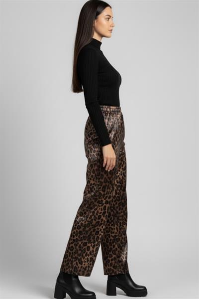 Kadın Leopar Desenli Saten Pantolon M1611 Leopar