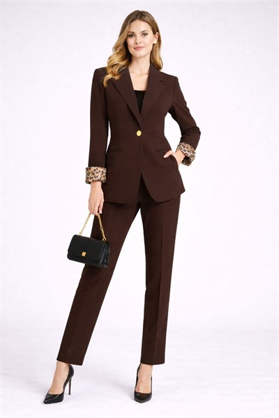 Kadın Leopar Detaylı Blazer Ceket M4584 Kahve
