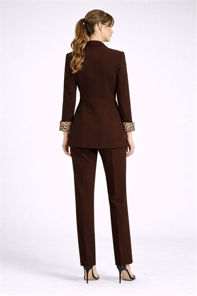 Kadın Leopar Detaylı Blazer Ceket M4584 Kahve