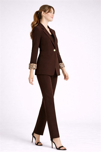 Kadın Leopar Detaylı Blazer Ceket M4584 Kahve