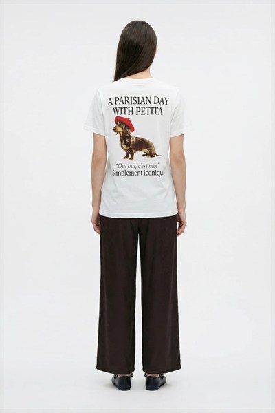 Kadın Maison Pepita Logolu Pamuklu T-Shirt M01715 Beyaz