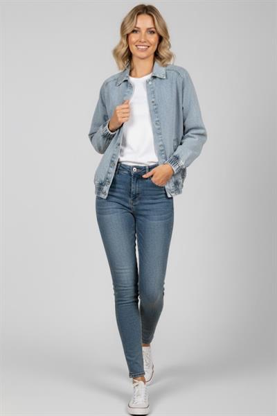 Kadın Mavi Oversize Kot Ceket M2149 Kar Yıkama