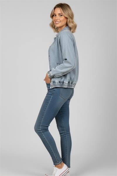 Kadın Mavi Oversize Kot Ceket M2149 Kar Yıkama