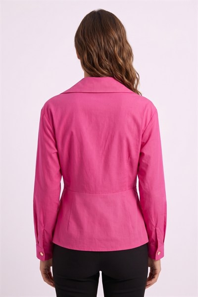 Kadın Metal Halka Detaylı Drapeli Bluz M7956 Fuşya