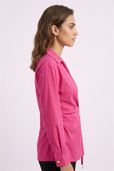 Kadın Metal Halka Detaylı Drapeli Bluz M7956 Fuşya