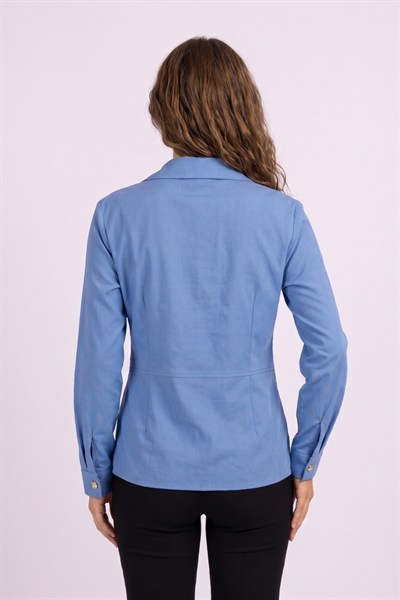 Kadın Metal Halka Detaylı Drapeli Bluz M7956 İndigo