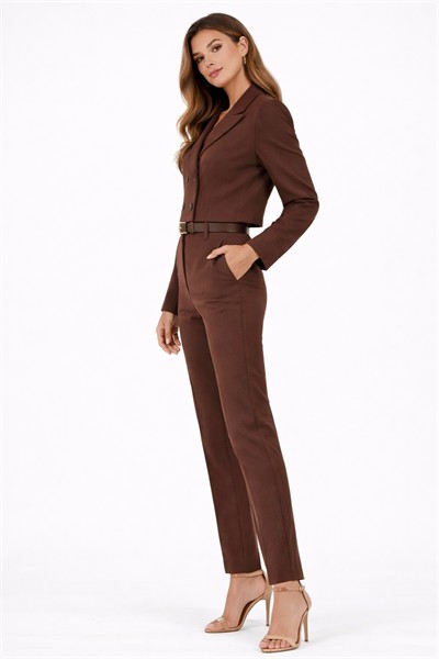 Kadın Midi Boy Kruvaze Blazer Ceket M4490 Kahve