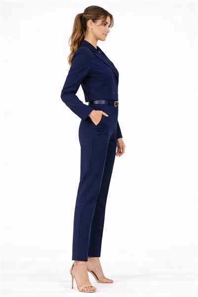 Kadın Midi Boy Kruvaze Blazer Ceket M4490 Lacivert