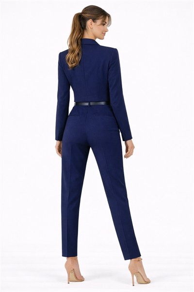 Kadın Midi Boy Kruvaze Blazer Ceket M4490 Lacivert