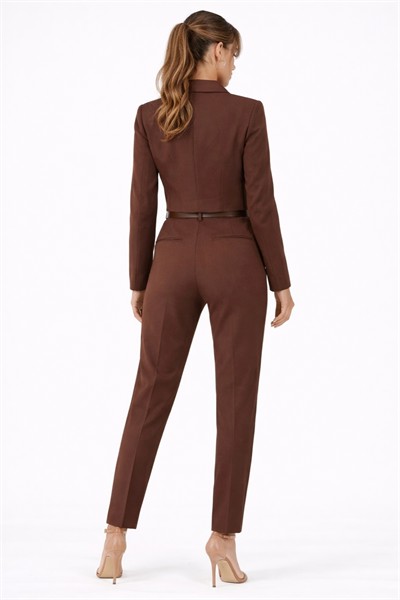 Kadın Midi Boy Kruvaze Blazer Ceket M4490 Kahve