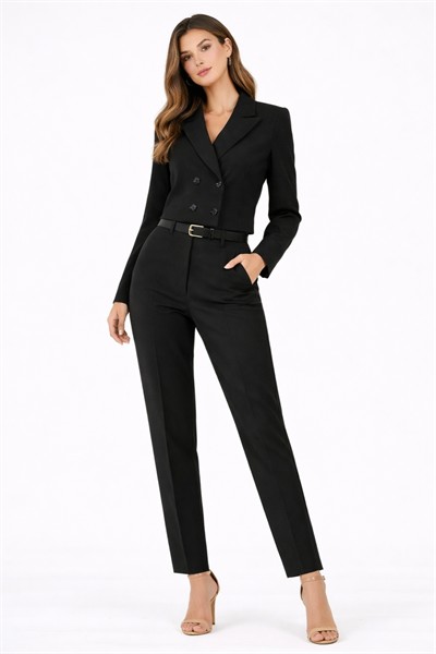 Kadın Midi Boy Kruvaze Blazer Ceket M4490 Siyah