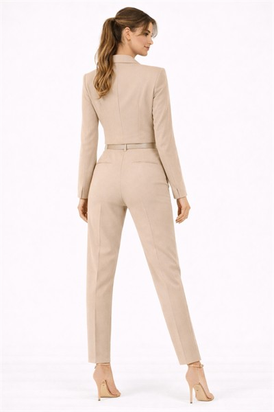 Kadın Midi Boy Kruvaze Blazer Ceket M4490 Bej