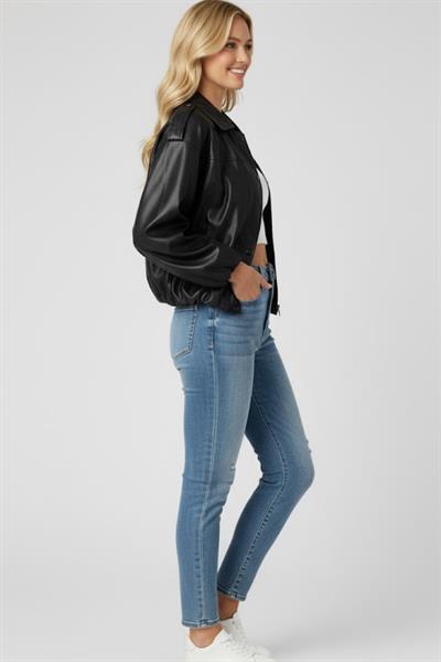 Kadın Siyah Oversize Suni Deri Ceket M4875 Siyah