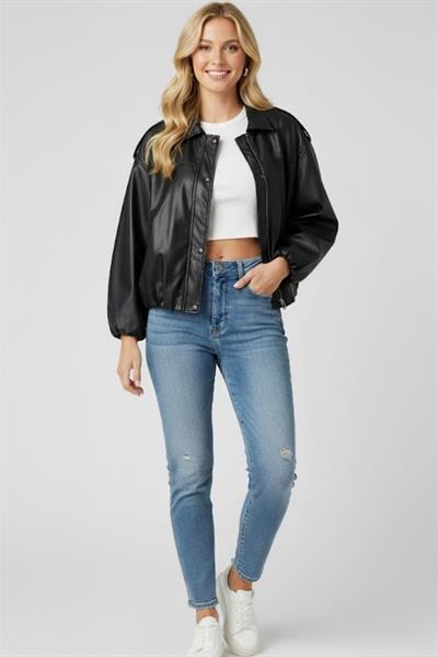 Kadın Siyah Oversize Suni Deri Ceket M4875 Siyah