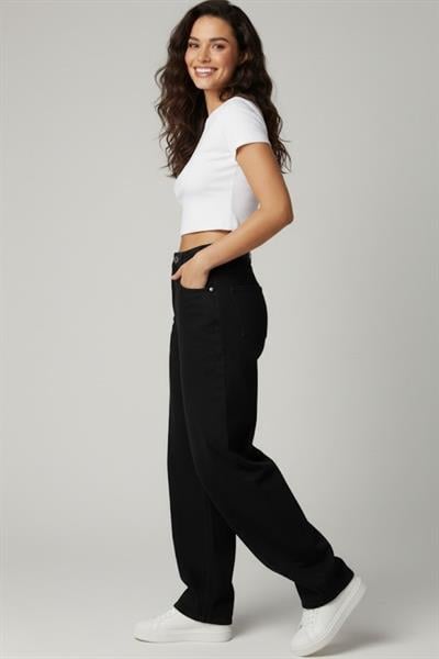 Kadın Yüksek Bel Baggy Pantolon M1447 Siyah