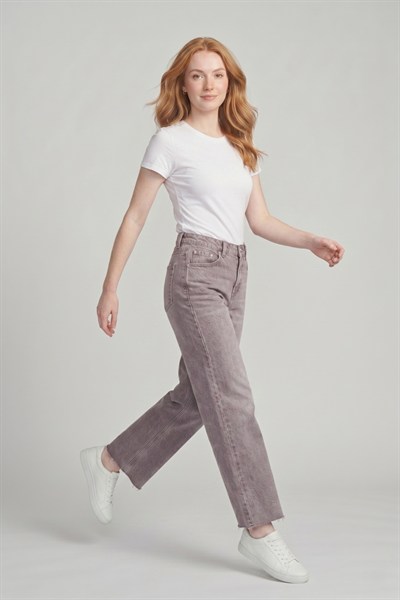 Kadın Yüksek Bel Kahverengi Straight Jean Pantolon M5236-3 Kahve