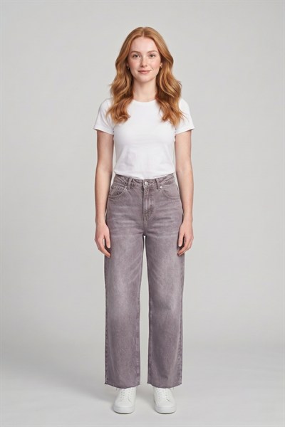 Kadın Yüksek Bel Kahverengi Straight Jean Pantolon M5236-3 Kahve