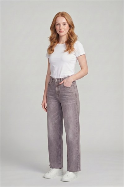 Kadın Yüksek Bel Kahverengi Straight Jean Pantolon M5236-3 Kahve