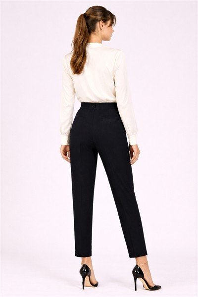 Kadın Yüksek Bel Paça Pensli Kumaş Pantolon M1123 Siyah