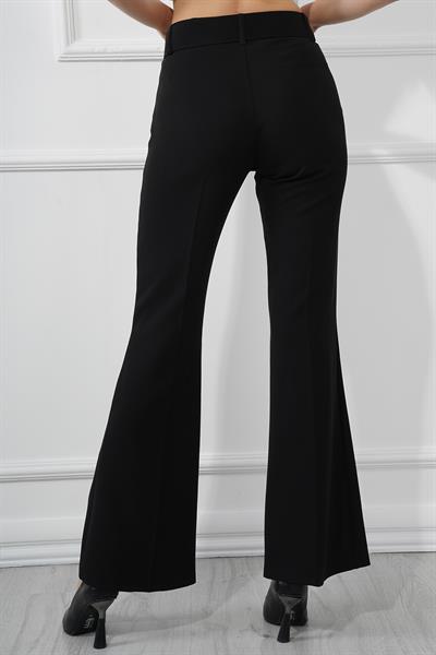 Kemerli İspanyol Paça Kumaş Pantolon M1571 Siyah