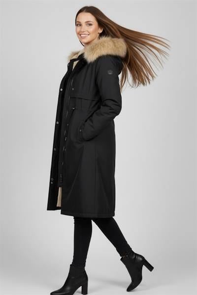Kürk Kapüşonlu Uzun Şişme Mont M0160 Siyah