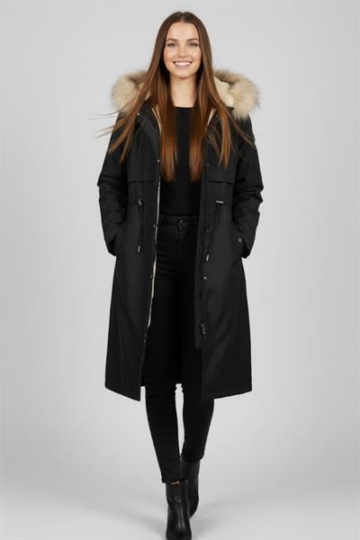 Kürk Kapüşonlu Uzun Şişme Mont M0160 Siyah