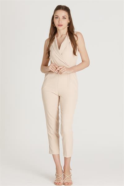 Kuşaklı Kolsuz Tulum M1733 Bej