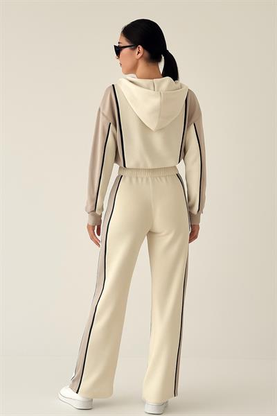 Şeritli Eşofman Takım M2381 Beyaz