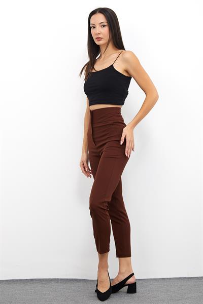 Yüksek Bel Dar Paça Pantolon M1674 Kahve