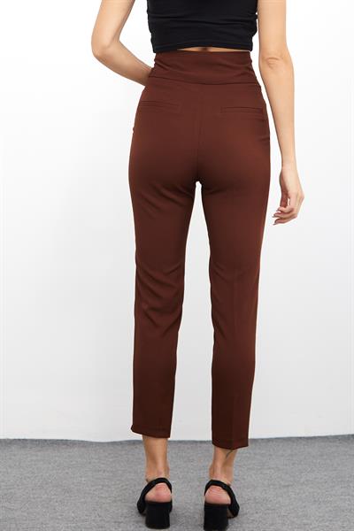 Yüksek Bel Dar Paça Pantolon M1674 Kahve
