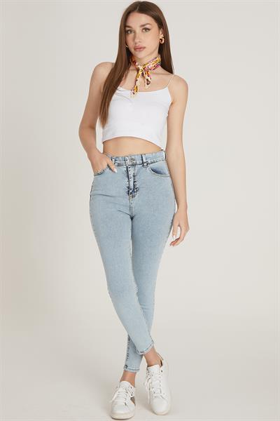 Yüksek Bel Skinny Pantolon M1213 Kar Yıkama