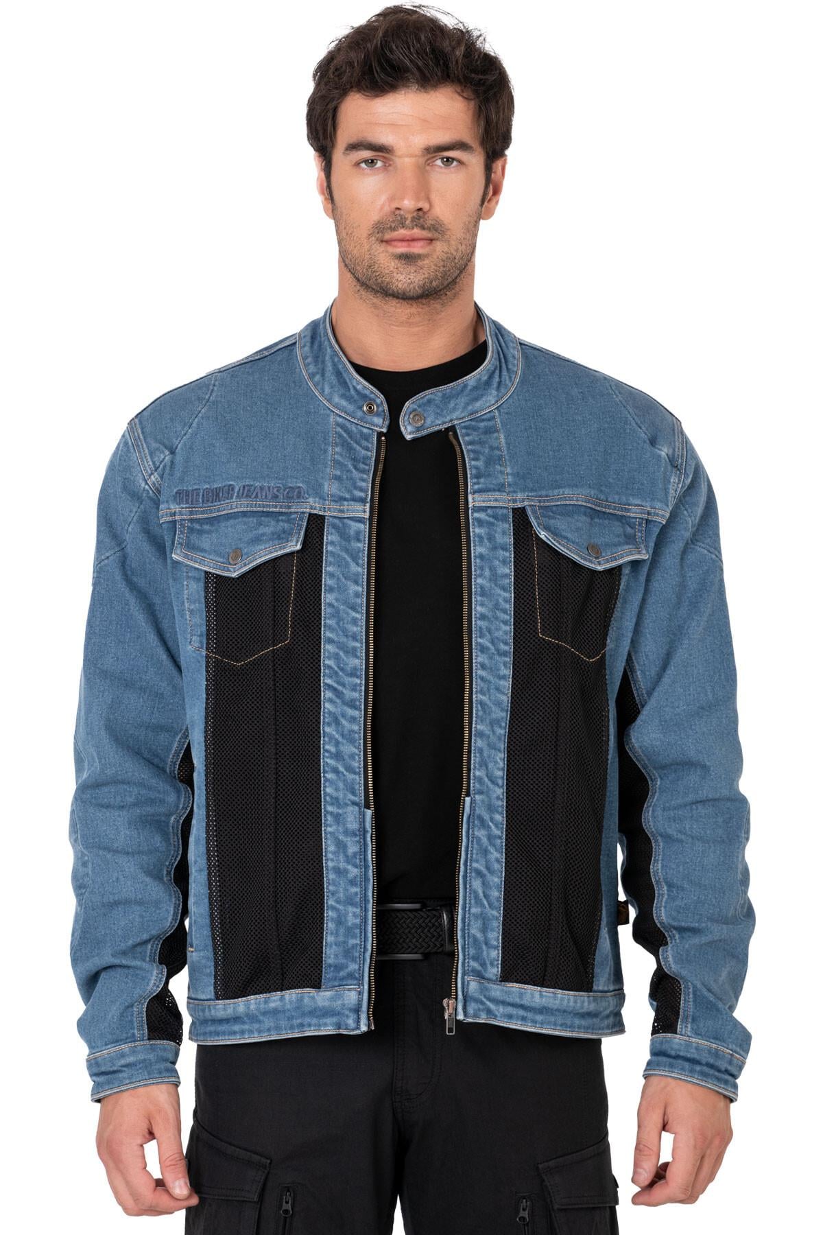 TheBikerJeans Blue Ice Erkek Korumalı File Motosiklet Kot Montu