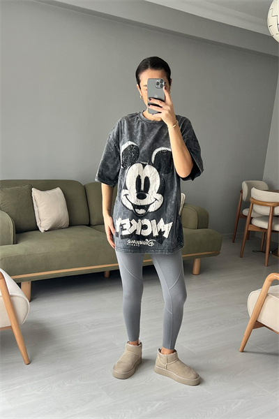 Mickey Baskılı Oversize Tişört