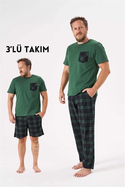 Erkek Yeşil 3'Lü Pijama Takımı - 6145-4R