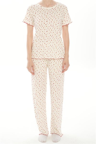 Kadın Ekru %100 Pamuk Pijama Takımı - 40188R