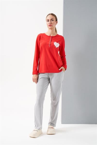 Kadın Kırmızı Patlı Pijama Takımı - 28062R