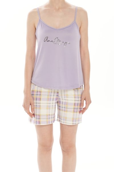 Kadın Lila İp Askılı Şortlu Pijama Takım - 7624-80R