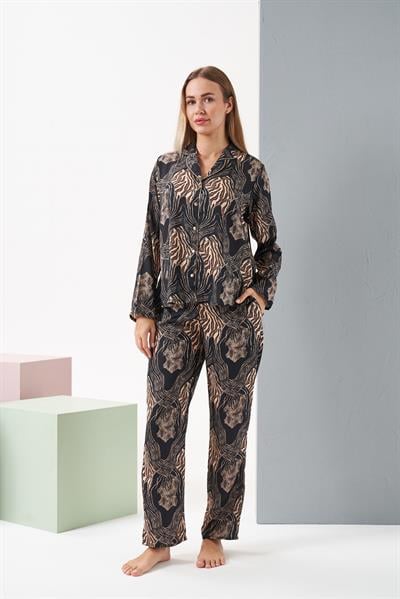 Kadın Siyah/Leopar Pijama Takım - 28039R