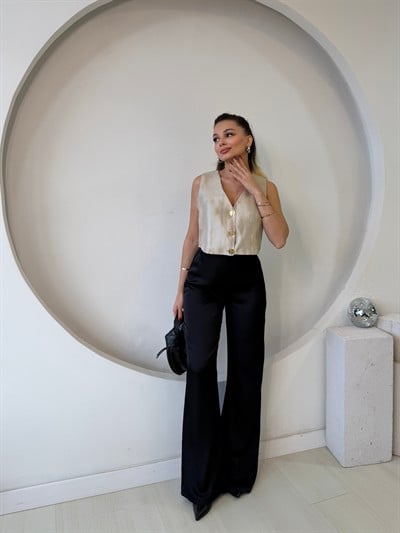 DÜZ PAÇA SİYAH SATEN PANTOLON