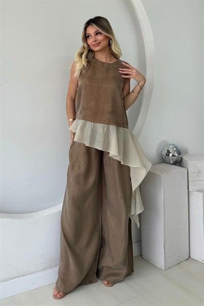 GARNİLİ MODAL BLUZ PANTOLON TAKIM YAĞ YEŞİLİ