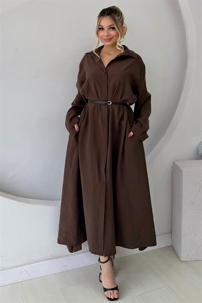 GÖMLEK  MODEL MODAL UZUN ELBİSE KAHVERENGİ